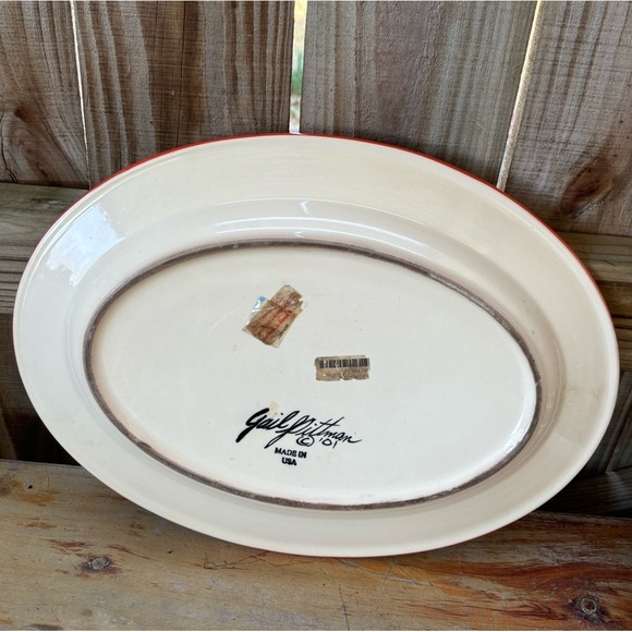 2 Pieces Vintage Gail Pittman 01 Hand Painted OSU Go Cowboys Oval Platter & Bowl - Picture 3 of 13